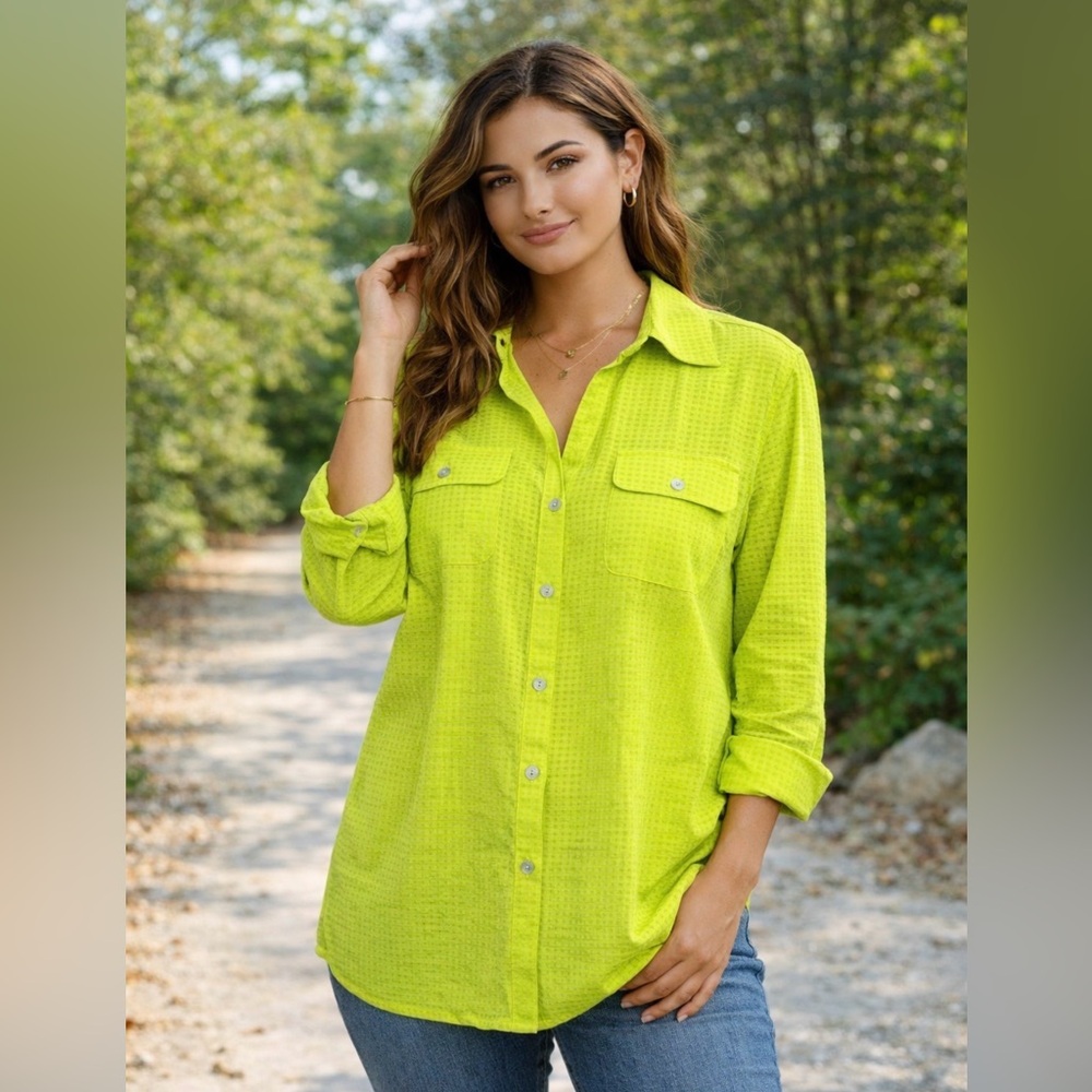 Coral Bay Vibrant Green Casual Button-Down Shirt